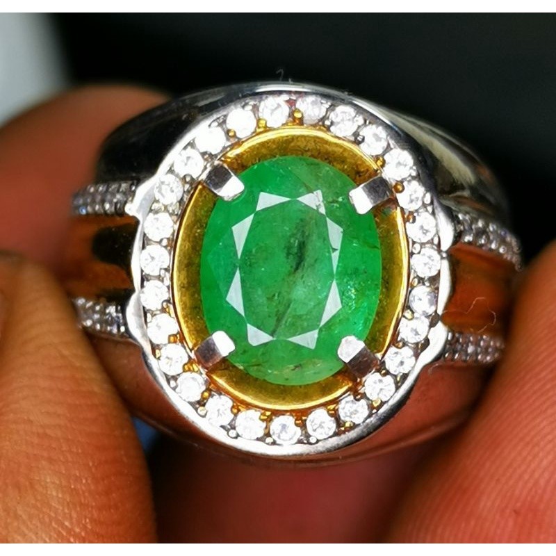 Batu permata natural zamrud colombia Ring perak asli