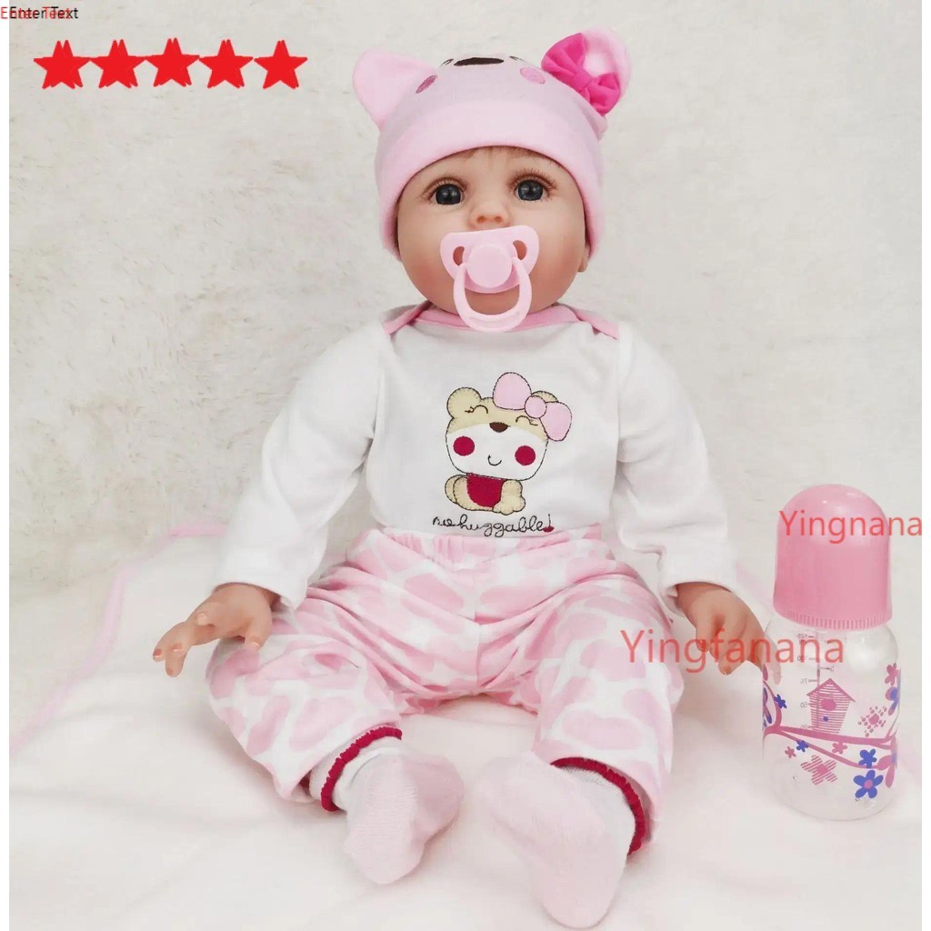 55cm Boneka Reborn Silicone Baby Dolls Bayi Real Life Newborn Baby Realistic Looking Brown Hair Girl