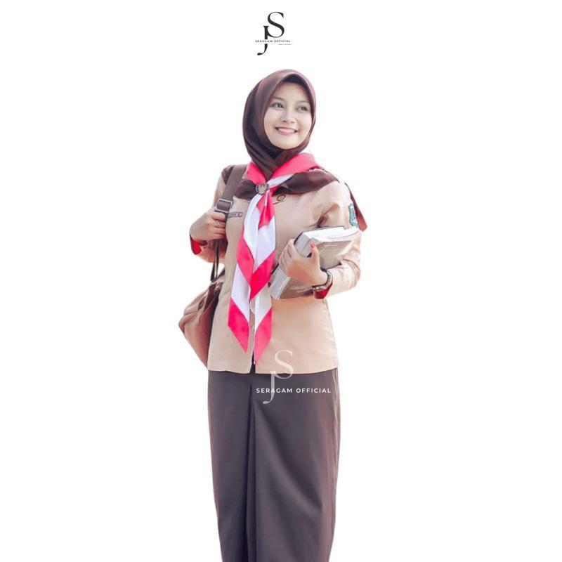 Seragam Official - Seragam SMA Rok Panjang Span Coklat Belah Satu - Seragam Pramuka - Baju Seragam -