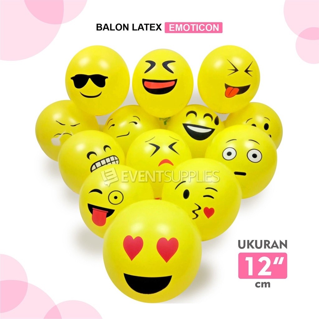 Balon Emoticon Kuning 12 Inch – Balon Senyum Lucu untuk Party & Photobooth