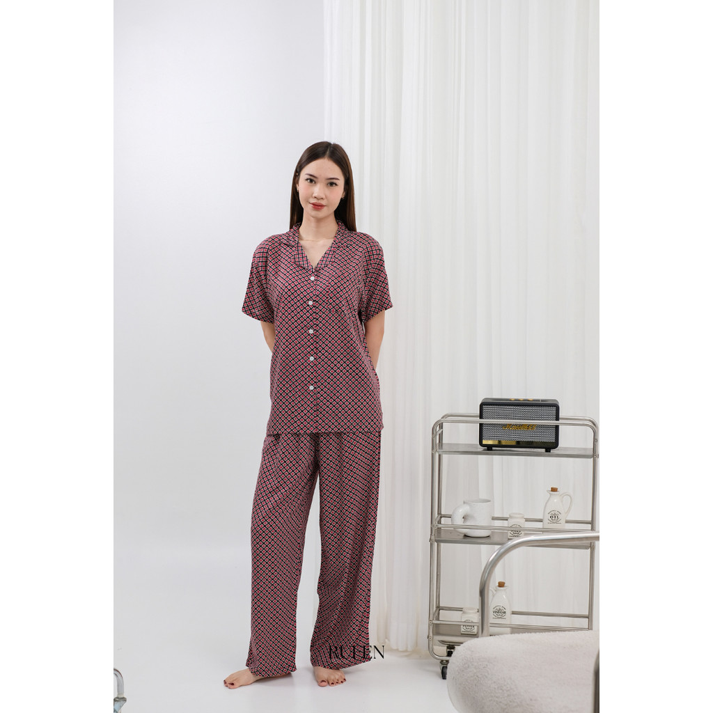 RUFEN / Setelan Baju Tidur Wanita Bahan Rayon - Clover Merah