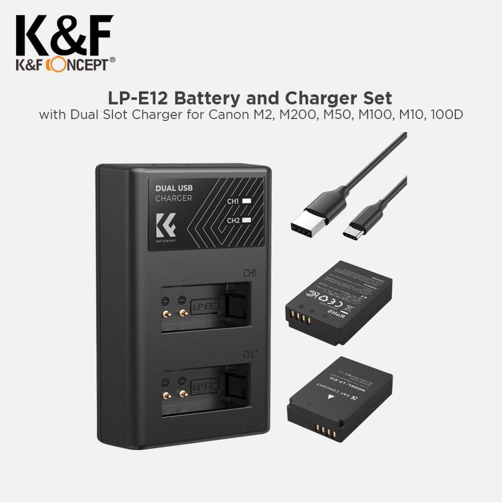 KNF Concept LP-E12 Battery For Canon Baterai & Charger For EOS M50 M100 M200 M10 100D K&F Concept Or