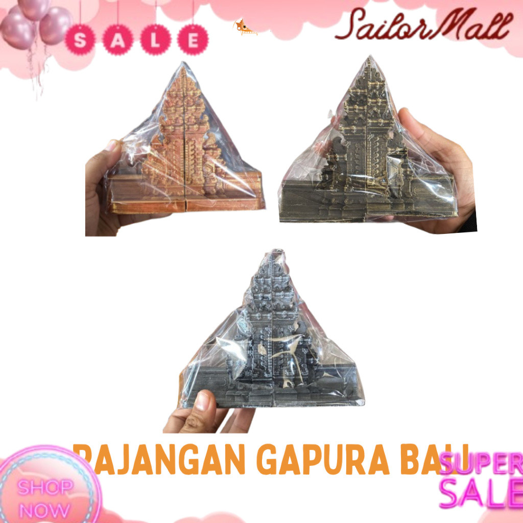 Pajangan Gapura Bali 18 cm Fiber - Patung Gapura Resin - Pajangan Pintu Bali - Pajagan Gerbang Bali 