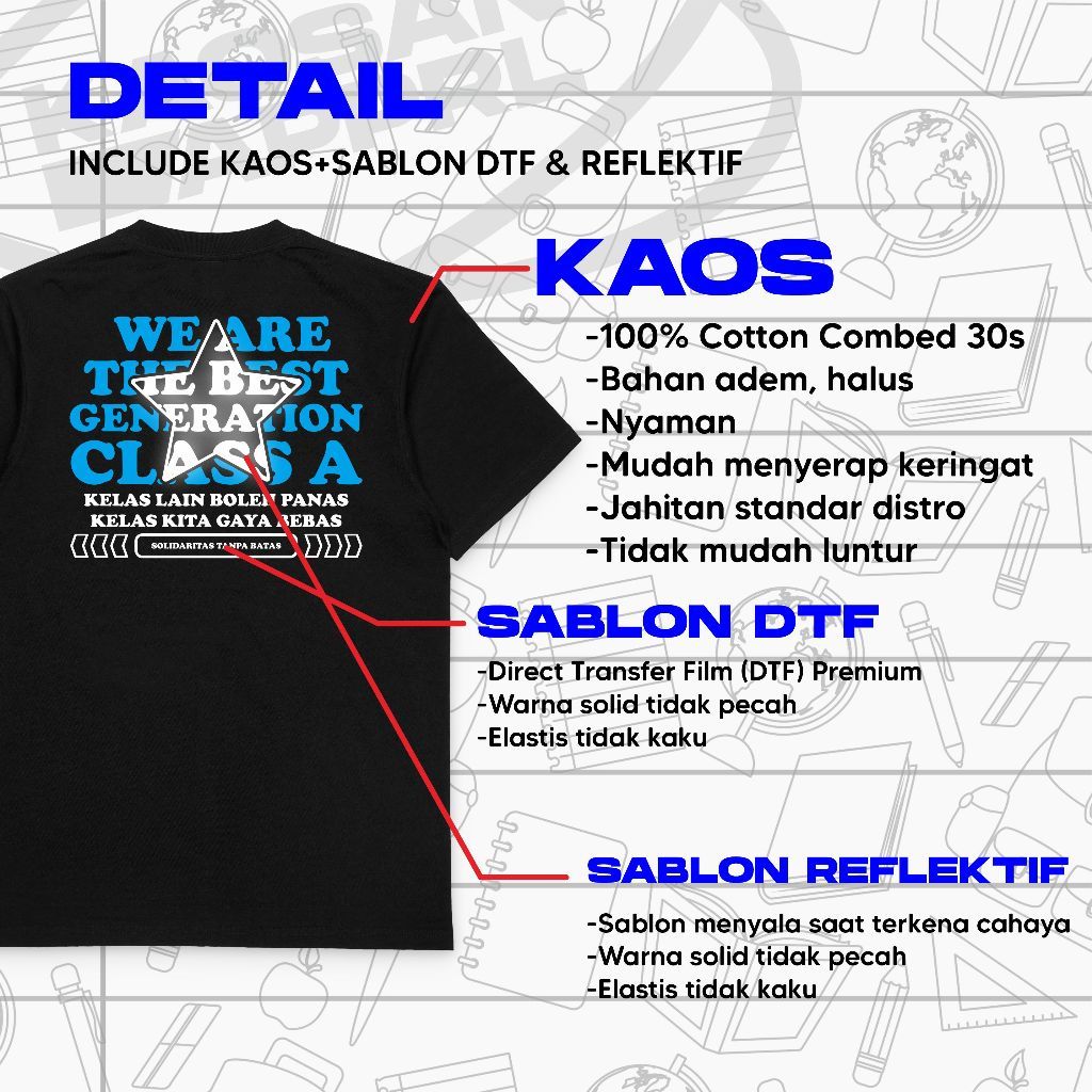 Kaos Custom Kelas / Kaos Kelas / Baju Kelas Custom Satuan Gratis Desain / Kaos Custom Kelas Menyala
