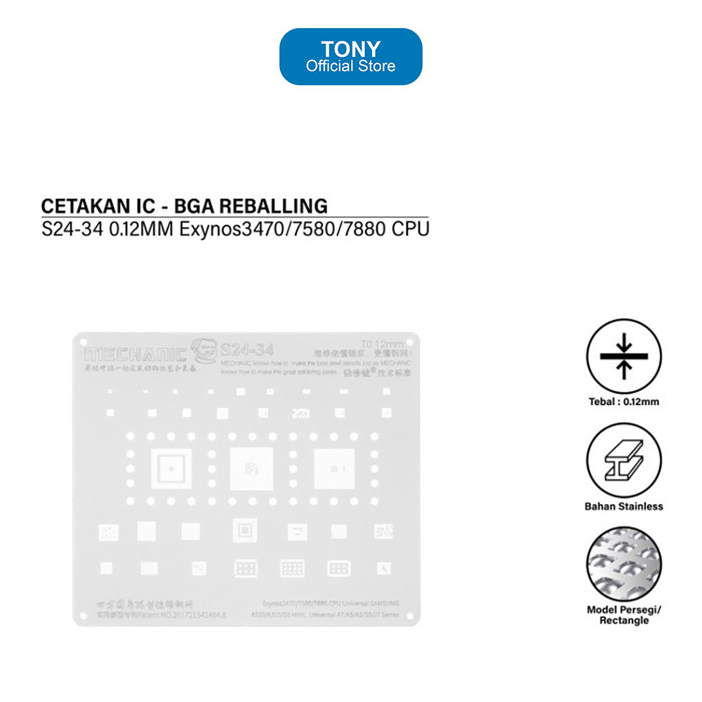Cetakan IC MECHANIC S24-34 - Samsung A/S/J Series CPU 0.12mm Reballing - S24-34