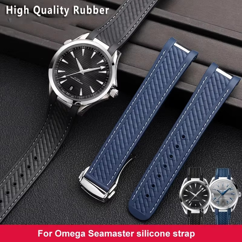 Rubber Watband For Omega AT150 Seamaster 300 AQUA TERRA ving wates straps Black Blue Silicone Wat St