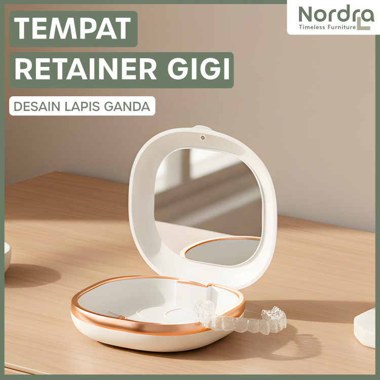 Tempat Retainer Gigi Set Cermin Tempat Gigi Palsu Lepas Pasang Denture Box Kawat Gigi
