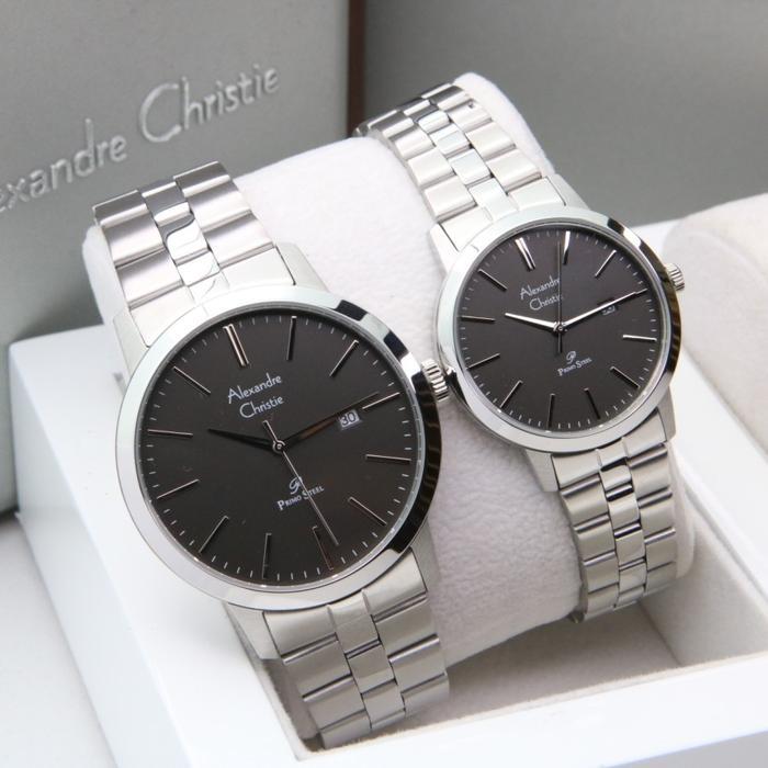 Jam Tangan Couple AC Alexandre Christie 1007 Original - Silver Black