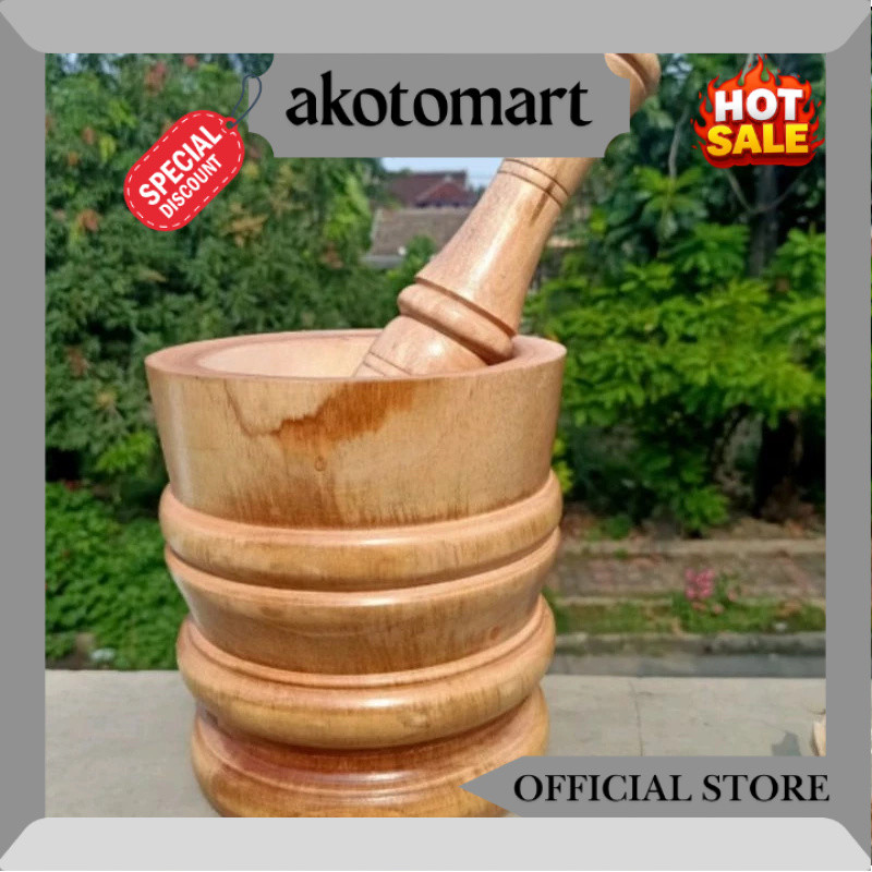 Lumpang Kayu Besar Ukuran 16 Cm + Alu / Tumbukan kayu Besar Kuat Tidak Mudah Patah MH