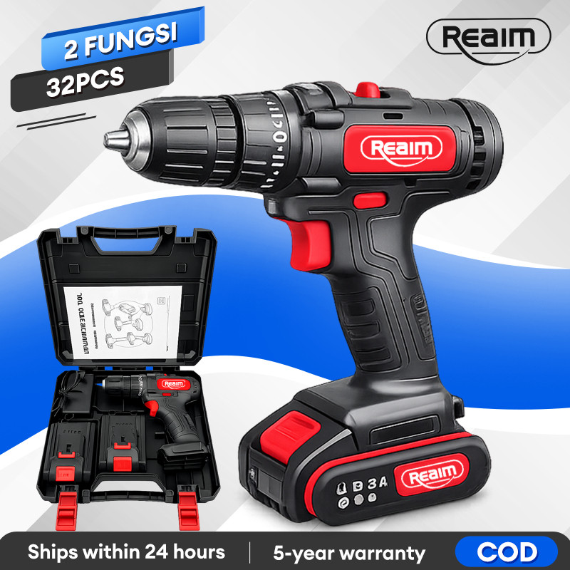 Reaim Mesin Bor 10MM Bor baterai Bor Listrik Electric Drill Bor Impact listrik Bor listrik Set