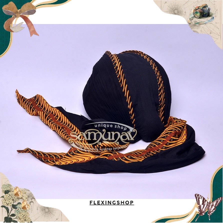 Blangkon Jogja Koncer Hitam Motif Samurai Kuning Full Murah Banget