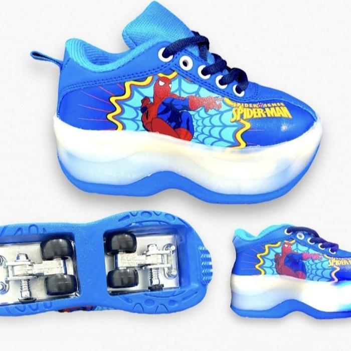 Best Seller Sepatu Roda 4 Led Lampu Bisa Lipat Roller Shoes - 8 Spidermen, 34