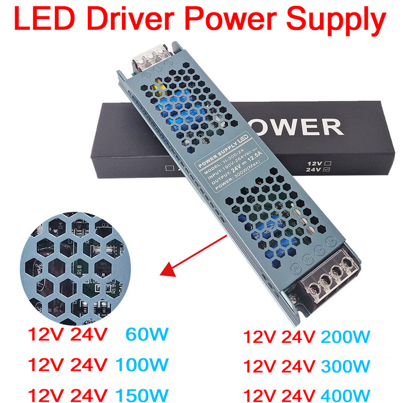 LED Driver 12 V Volt 24V DC Power Supply AC 190 220V To 12V Transformador 24V 60W 100W 150W 200W 300