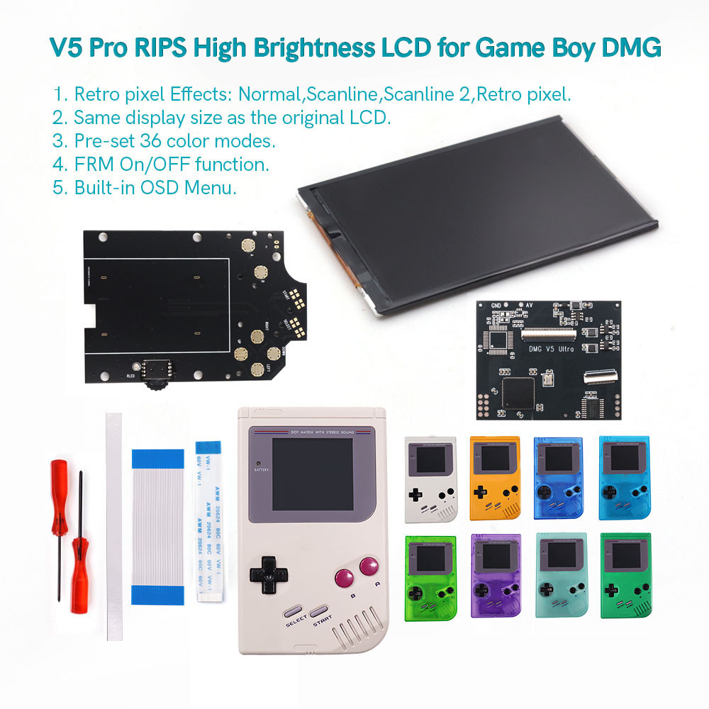 GB DMG V5 Pro 36 Colorful Models OSD Menu Full Size RIPS Backlight LCD For GameBoy DMG GB DMG Consol