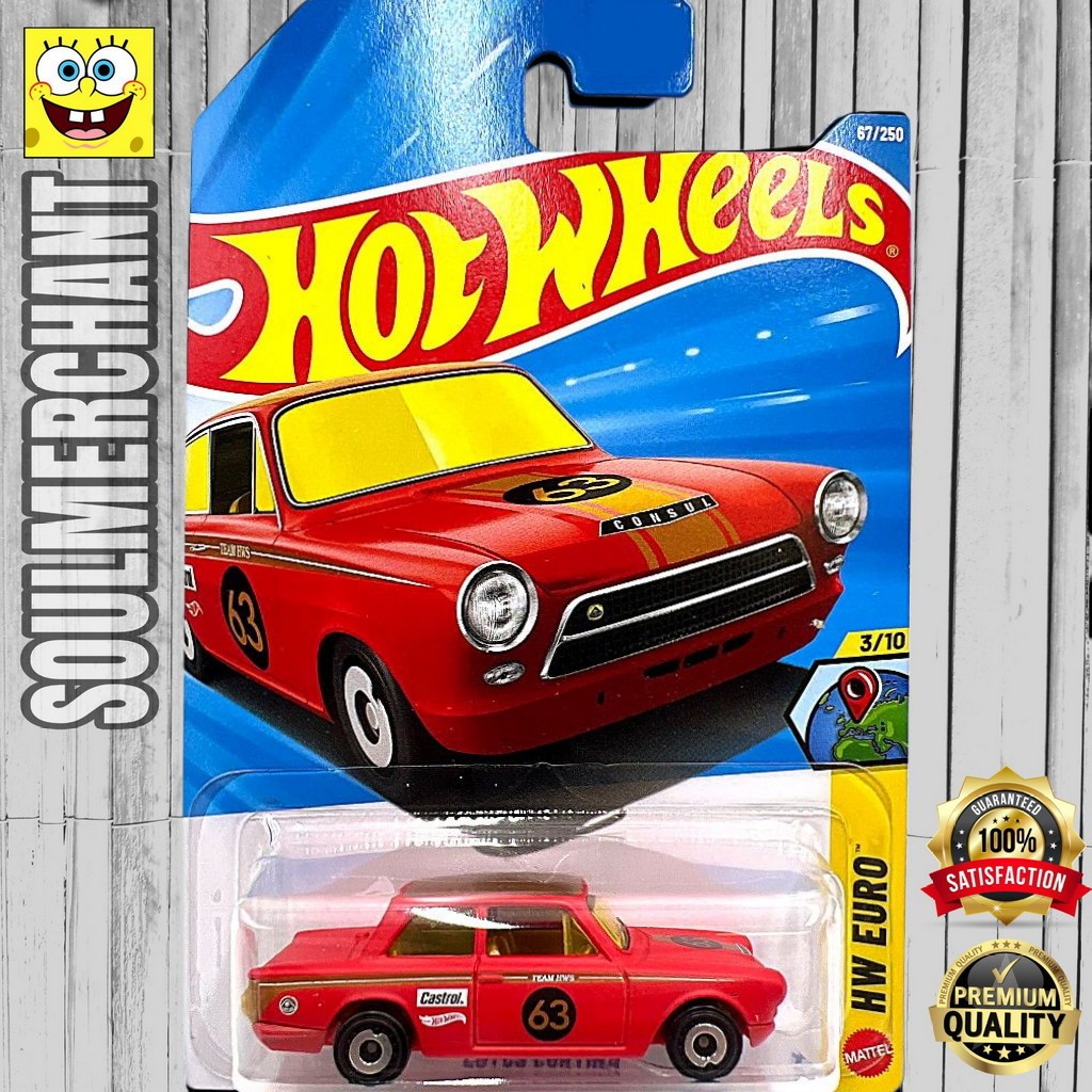 Hot Wheels Lotus Cortina Merah Diecast Mobil Sedan Klasik