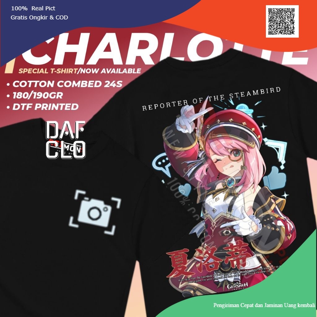 T-Shirt / Kaos Baju Game Charlotte Genshin Impact d1