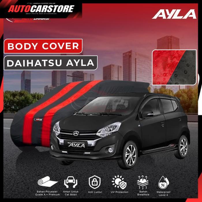 [ ACSports ] Body Cover 2 Warna Sarung Mobil 2 Warna - Daihatsu Ayla - Hitam List Merah
