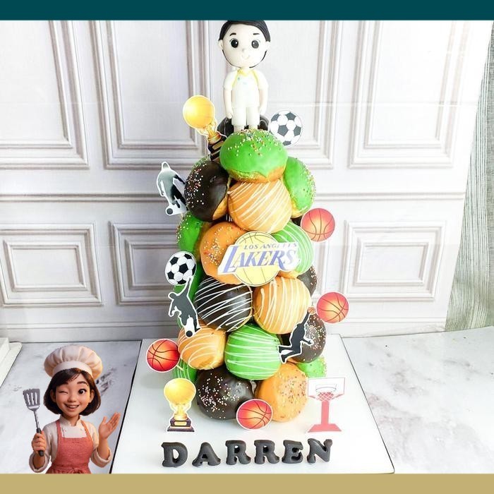 Donat/Donat Ulang Tahun/Donat Tower Tema Bola/Donat Tower Bola