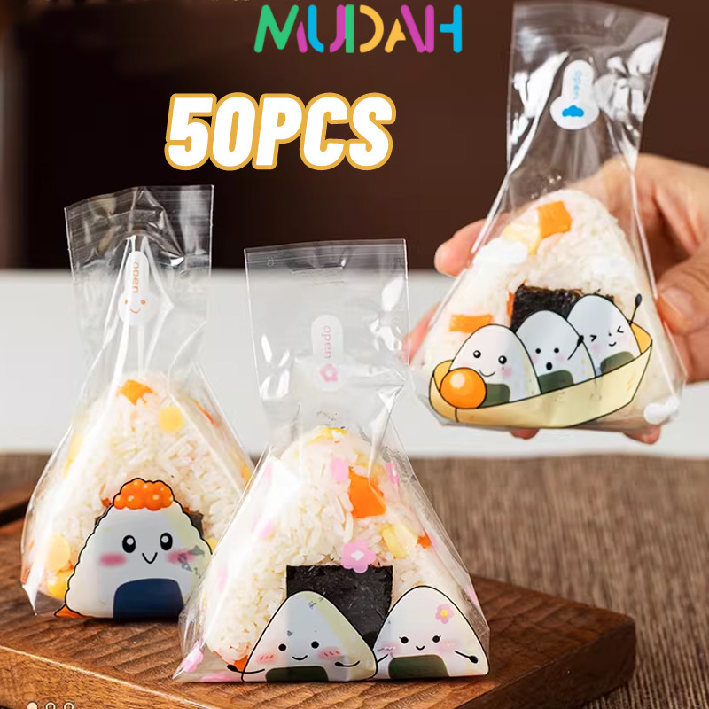 Isi 50 Lembar Plastik Bento Onigiri Nasi Sushi Plastik Onigiri Packaging Kertas Bungkus Bento Food G