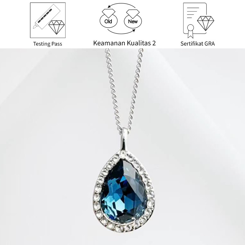 SikRoad Kalung Berlian Bentuk Pir Tetes Air Moissanite Safir 3 Karat Emas Berlapis Platinum Perak 92