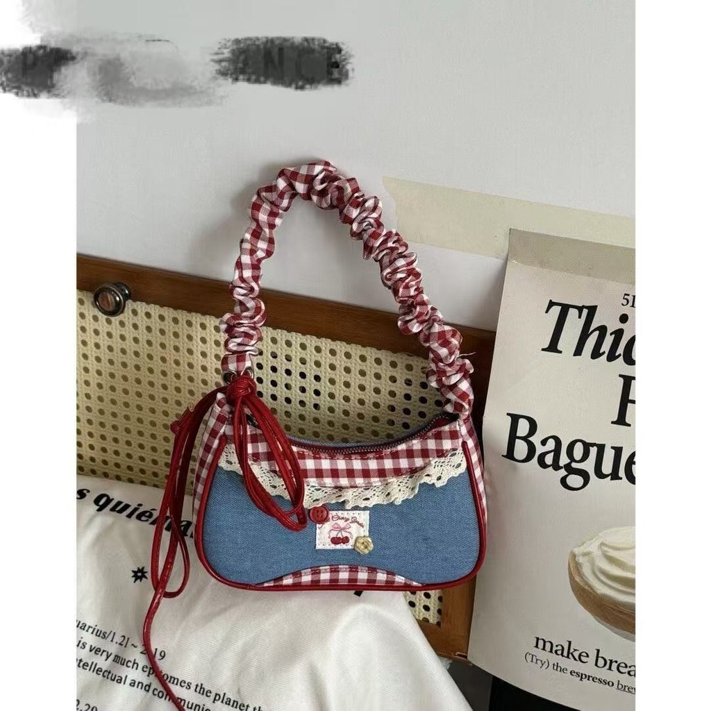 STARDUST BAG Tas Selempang Wanita Model Baru Tas Kain Kotak-Kotak Tas Bahu Tas Persegi Kecil Untuk B