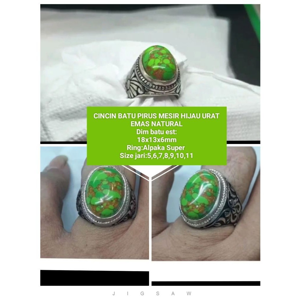 CINCIN BATU PIRUS MESIR HIJAU URAT EMAS NATURAL