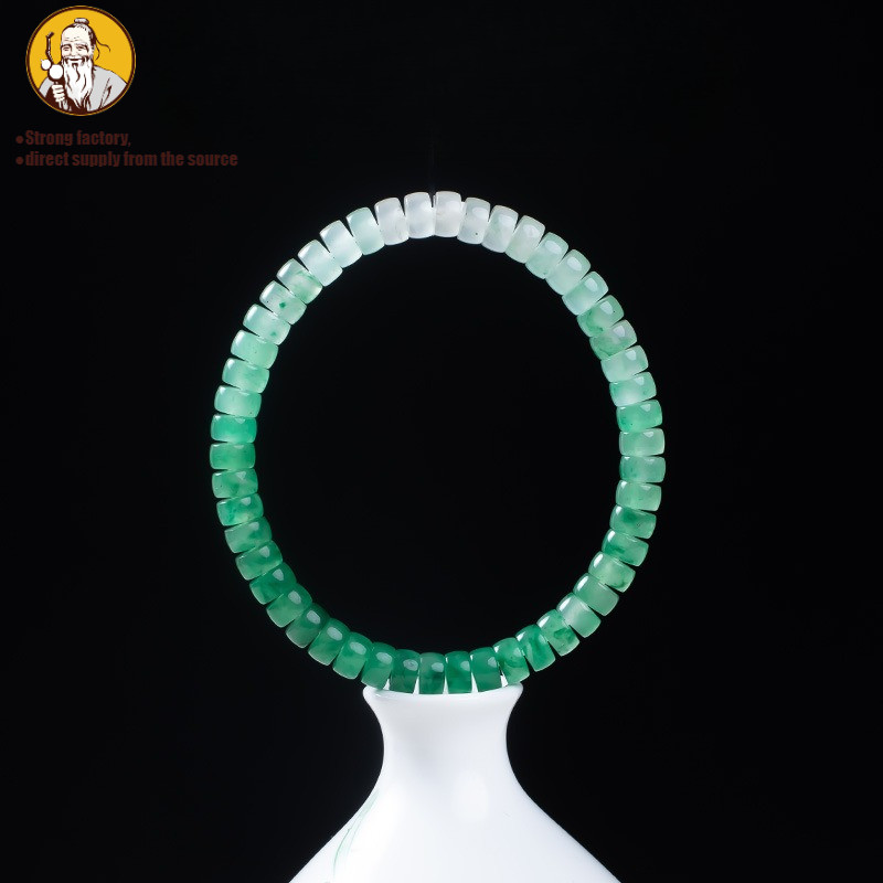Gelang hijau Afrika berpotongan lurus alami, gelang bunga es giok perubahan bertahap dari tablet wan