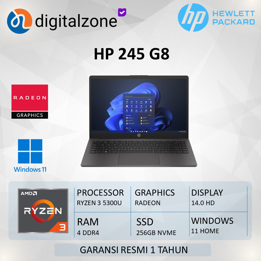 HP 245 G8 Ryzen 3 5300U 4GB 256GB W11 14.0 HD