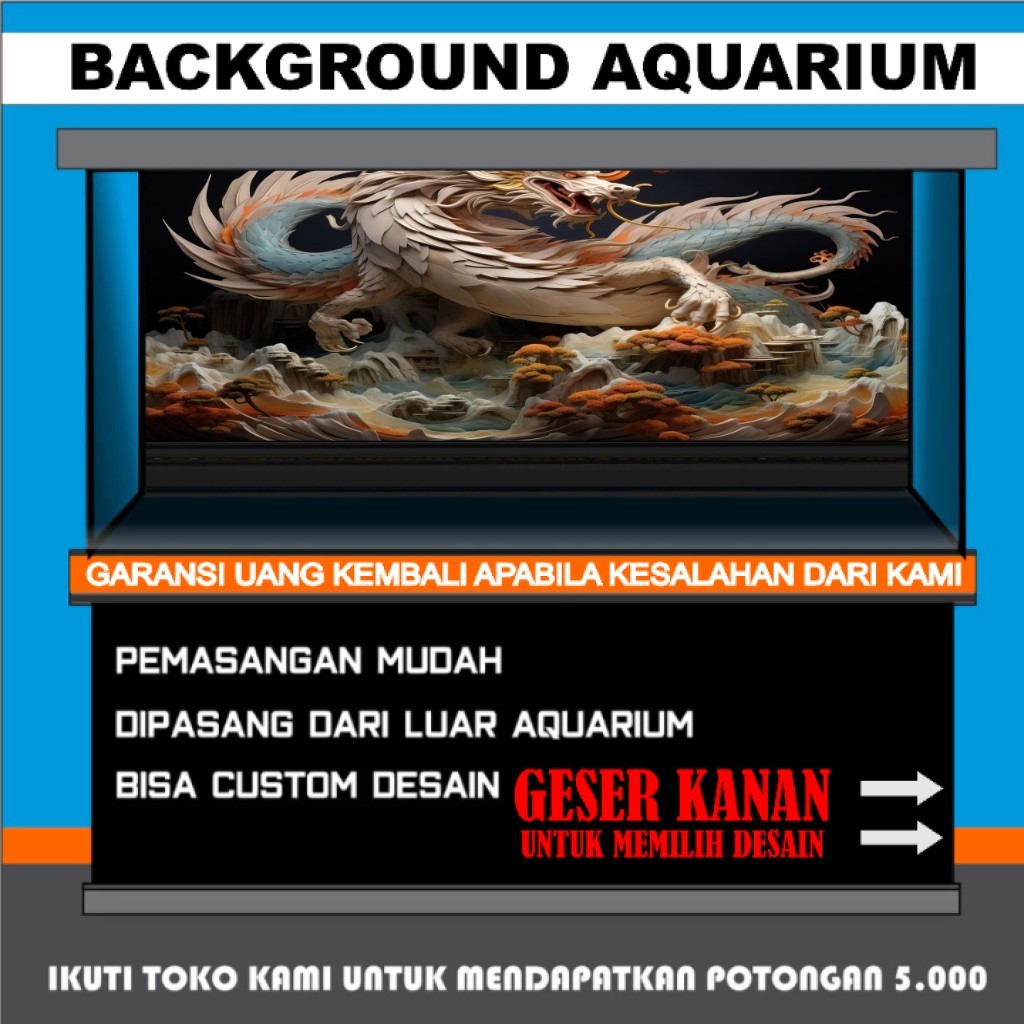 sticker aquarium, background aquarium motif naga, wallpaper aquarium dragon stiker gambar naga