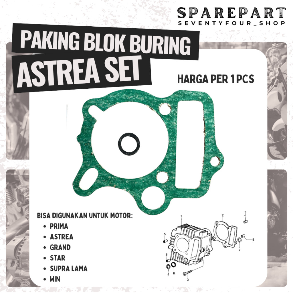 PAKING BLOK BORING + ORING ASTREA WIN SUPRA 100 GRAND STAR PRIMA BLOK BAWAH (1 SET)
