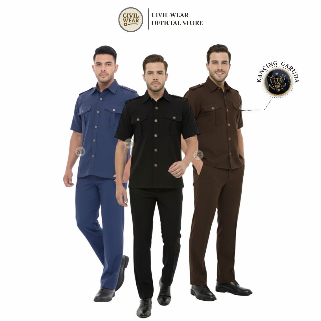 BAJU SAFARI 1 STEL Setelan Seragam Safari Security Pria Baju Setelan Seragam Security Tangan Pendek 