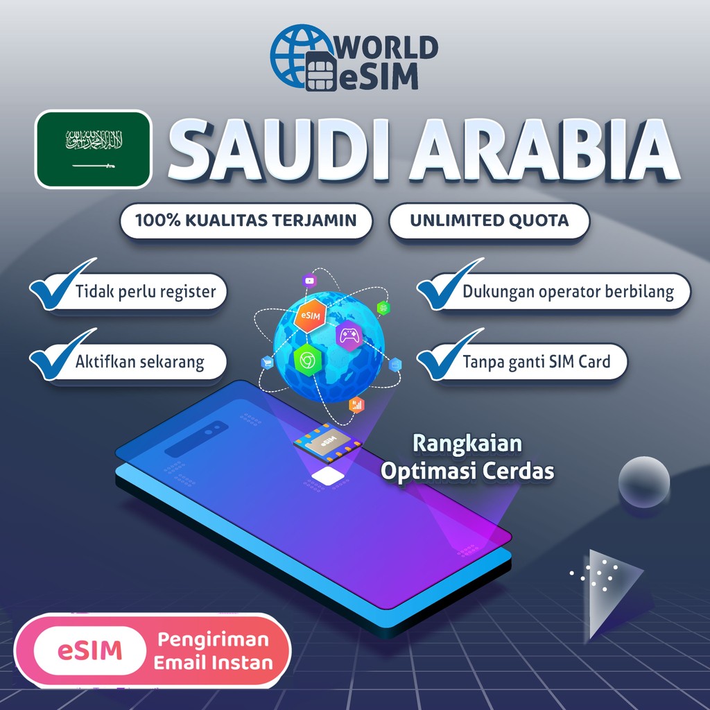 Worldesim eSIM Umroh Saudi Arabia Unlimited Kuota Data Internet | eSIM Umroh Arab Saudi Quota Extra 