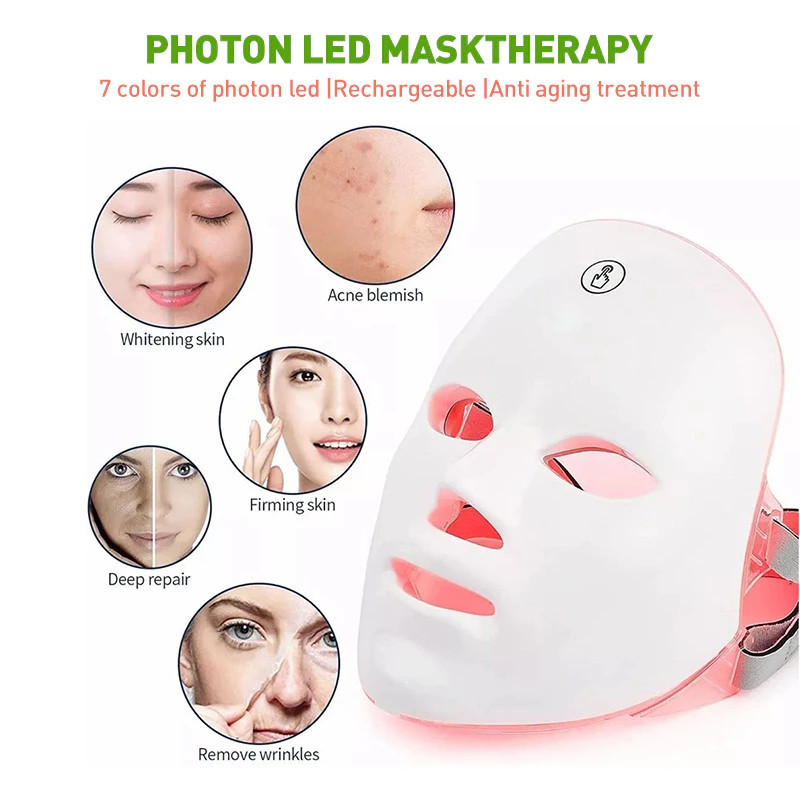 READY Led Mask Photon Therapy Alat Perawatan Wajah 7 Light Warna Led Mask Photon Therapy Rechargeabl