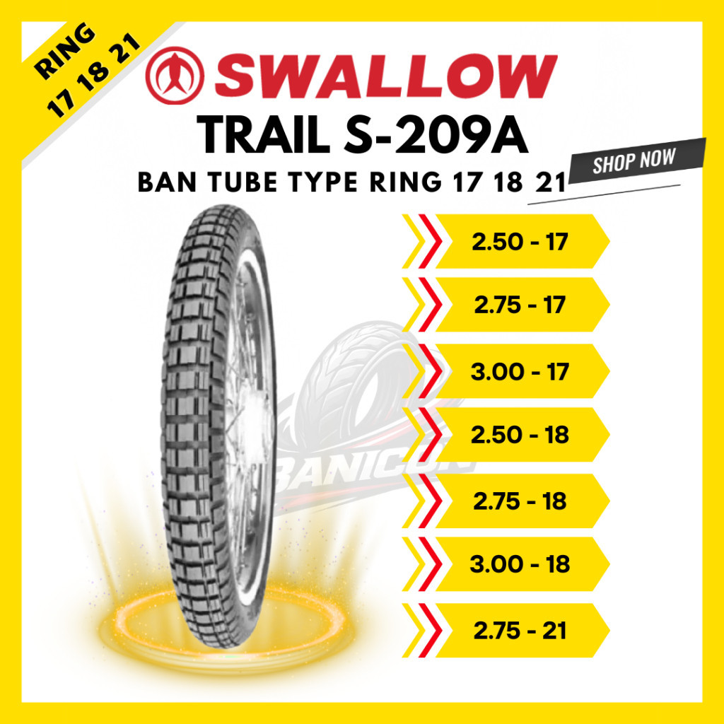 (Tekno teknik) Ban Motor Swallow Trail S-209A Ring 17 18 21 Ban Tahu Tube Type Depan Belakang 2.50 2