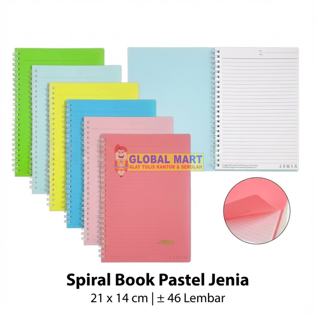 Notebook Spiral Jenia A5 Hard Cover Spiral Book Pastel Notes Ring Buku Catatan Kwarto