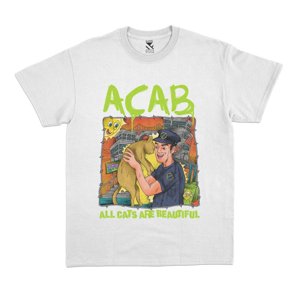 CWDT-Shirt Acab All Cats Are Beautiful White | Kaos Skena Pria Putih Lucu Plesetan Parodi Parody Pol
