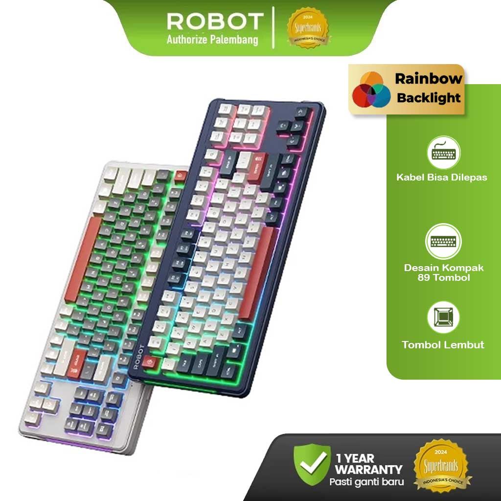 ROBOT Wired Keyboard Kabel Rainbow Backlight Type-C 89 Tombol Kompak Lembut Senyap Ergonomic Design 