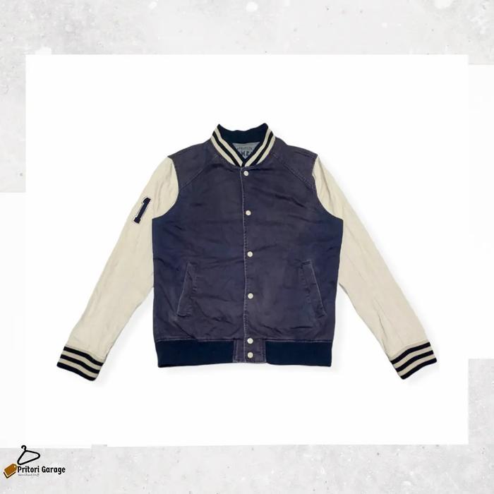 Bomber Varsity Jacket Forever 21 Men Jeans Big Bordir Blue White