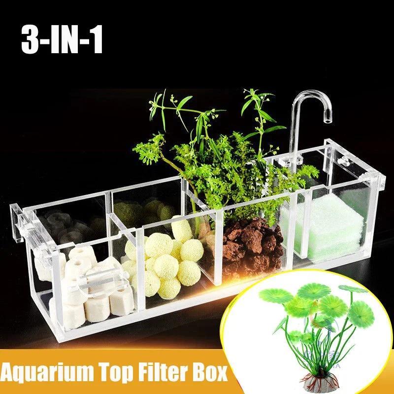 Aquarium Fish Tank Filter Acrylic Filter Dry and Wet Separation 3 in 1 Small Silent External Suspend