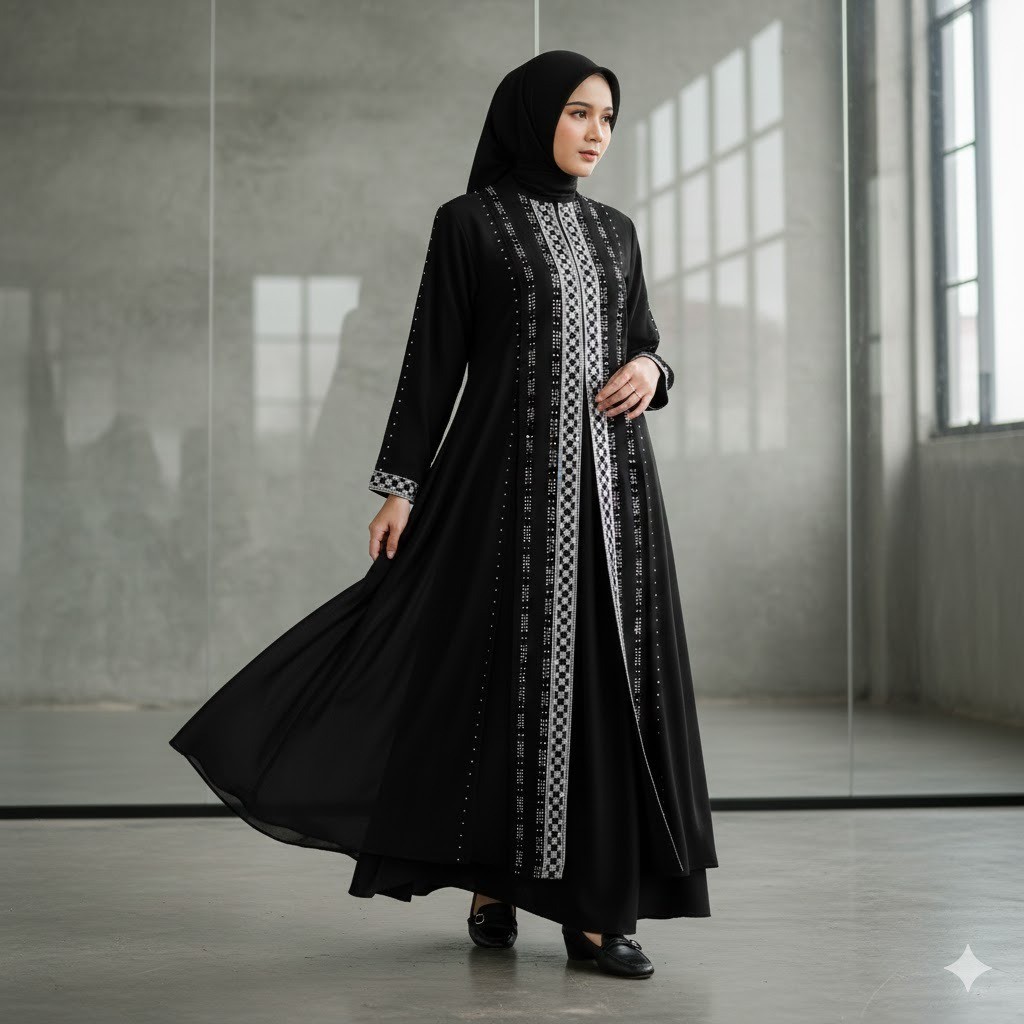 Abaya Hitam Bordir Payet Turki Jumbo Gamis Wanita Remaja Elegan Mewah Muslimah Premium Original