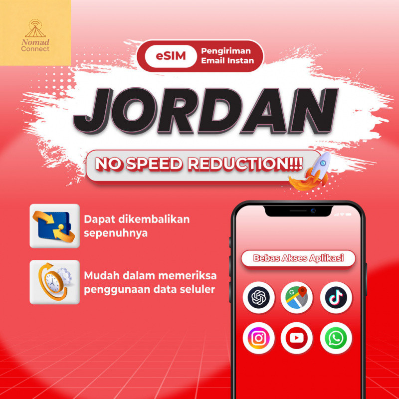 Nomad Jordan esim Roaming 5G Data | 3-20GB 3-30Hari | Instant Email Delivery | High Speed Travel