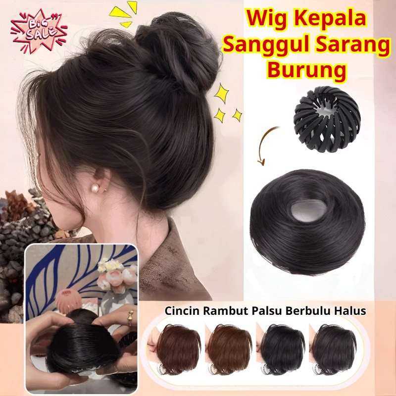 Wig Rambut Berbentuk Donat | Wig Rambut Sanggul Mengembang | Ekstensi Rambut Bervolume Seketika | Bu
