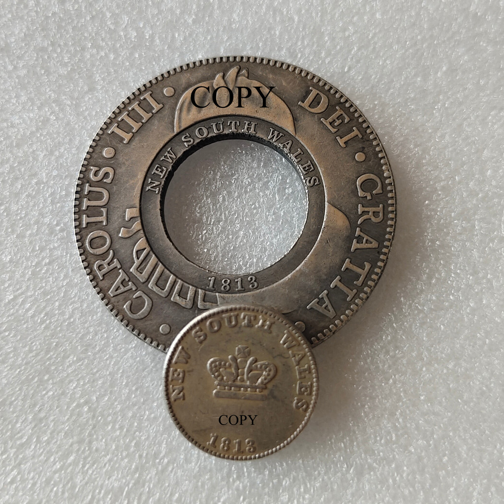 Australia Medal  1813   5 Shillings + 15 Pence    Holey Dollar and Dump Silver Plated Copy Co