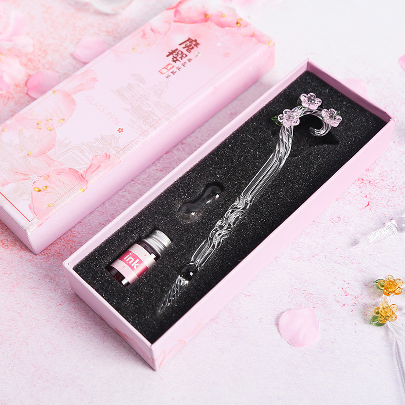 1 Set Magic Flower Glass Pen Student Gift Pen Crystal Dip Fountain Pen Set StationeryGel PensFountai