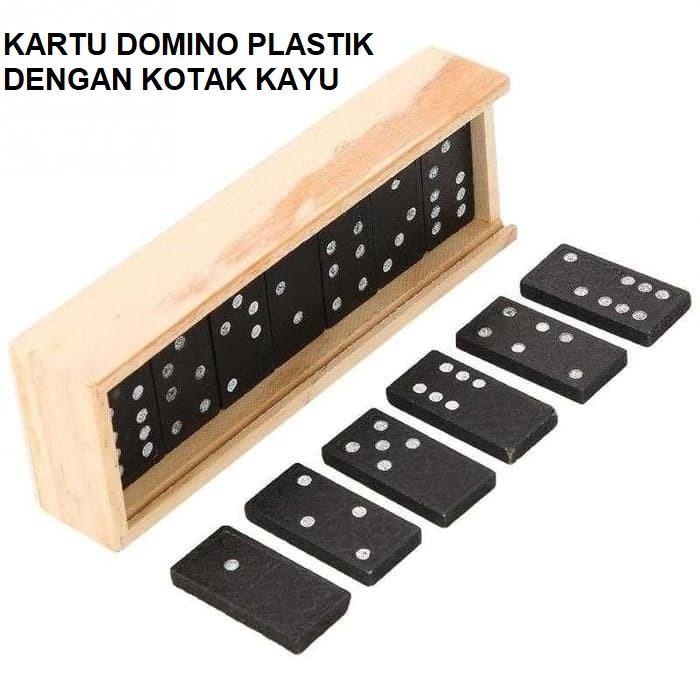 Diskon Kartu DOMINO Plastik dgn Kotak Kayu Gaple Game Board Mainan Murah Awet