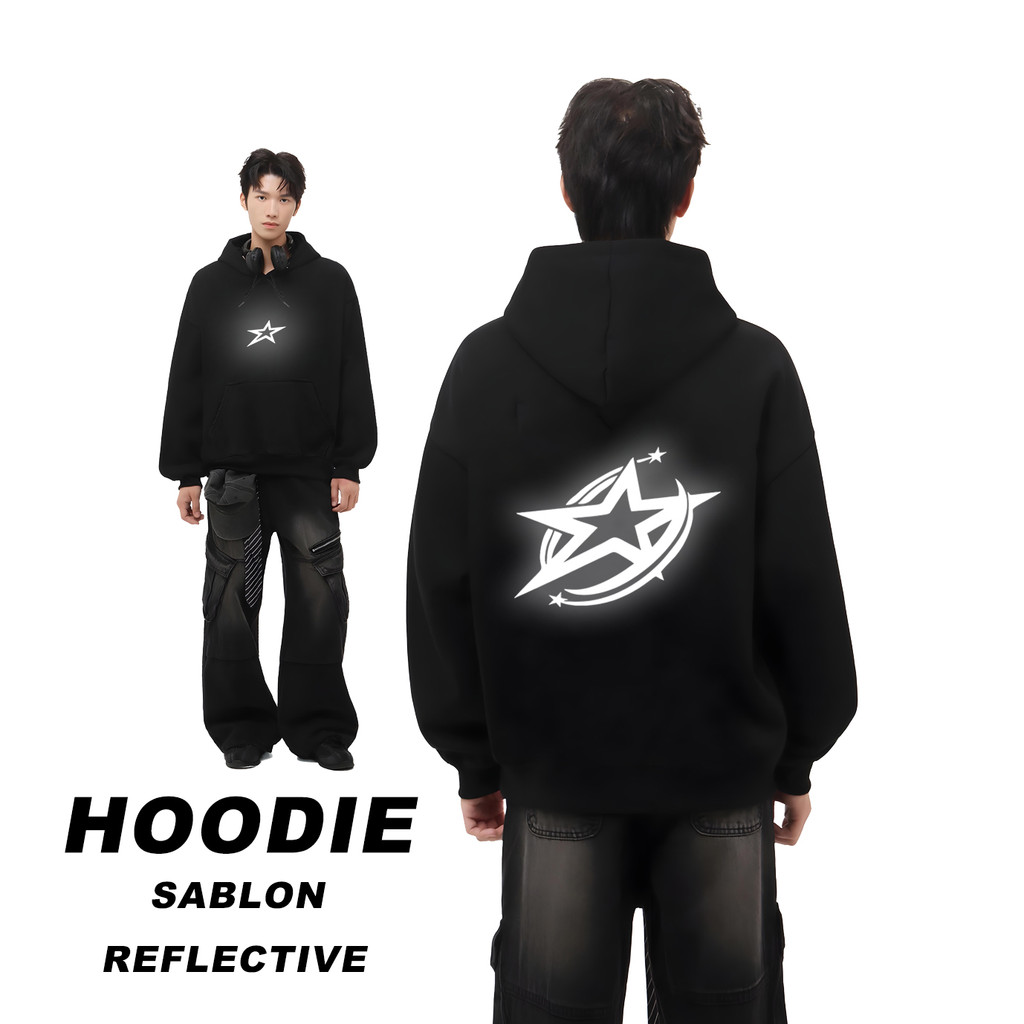 Hoodie Sablon reflective Original 100% Gaya Seni Bergaya Trend Hoodie Sablon reflective