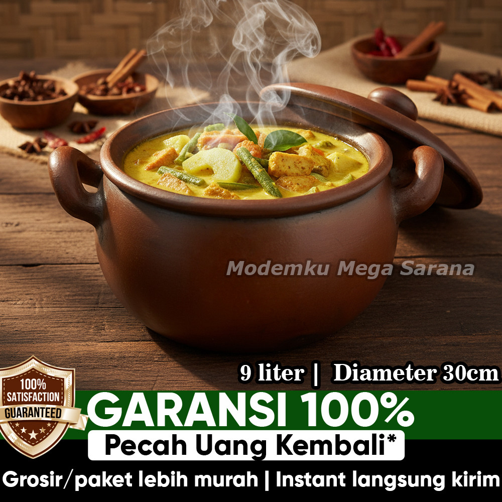 Panci Tanah Liat Jumbo Kuali Kendil Gerabah Rebus Sayur Godog Jamu Herbal Diameter 30 cm - 9-10 Lite