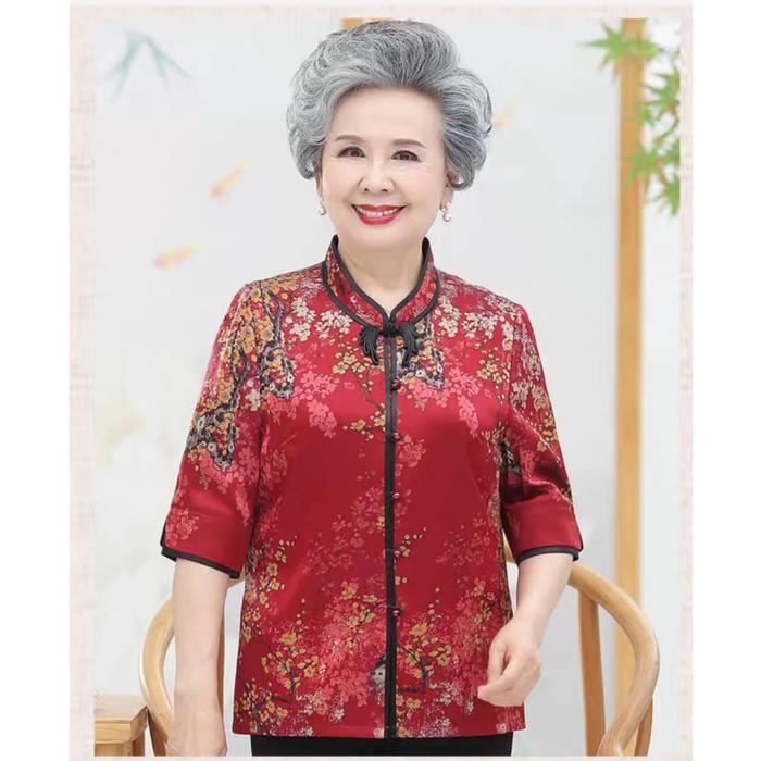 Atasan CNY WEAL Blouse Cheongsam Satin Import Baju Imlek Wanita Casual
