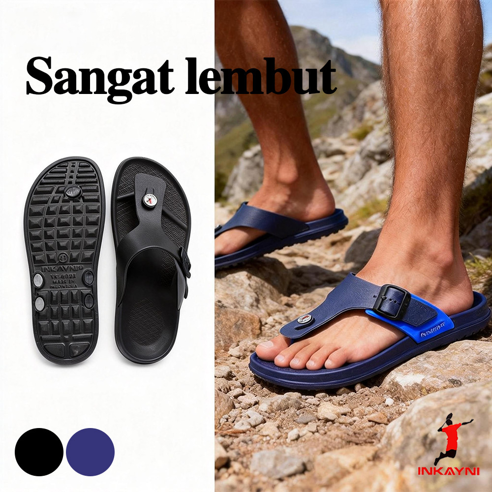 INKAYNI Sandal Jepit Pria Sandal Pria Keren Distro Jepit Sandal Pria Karet Empuk Anti Slip Sandal Pr