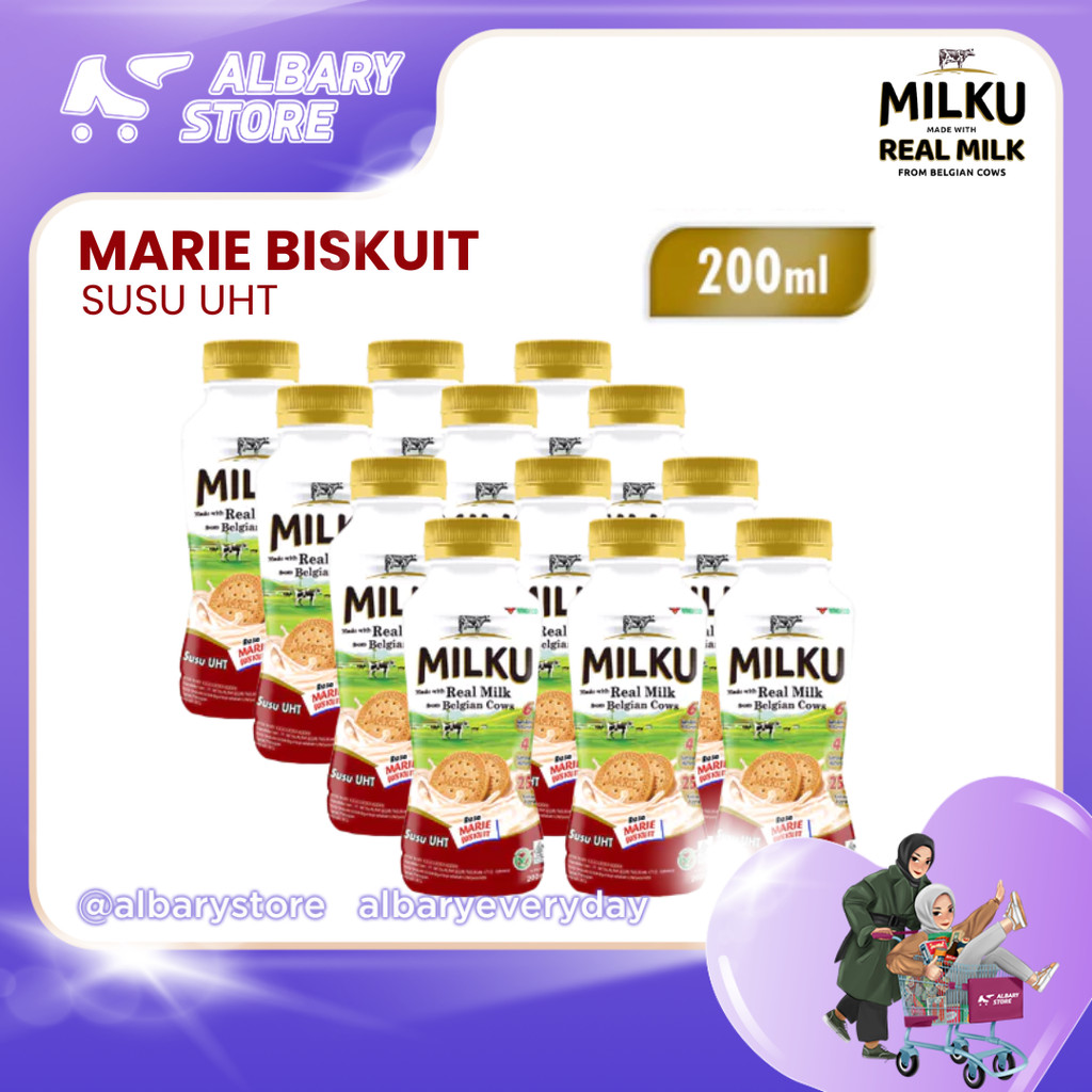 ™ ALBARY ™ [KARTON - 12 PCS] Milku Susu UHT Biskuit Marie 200 ml X 12 PCS